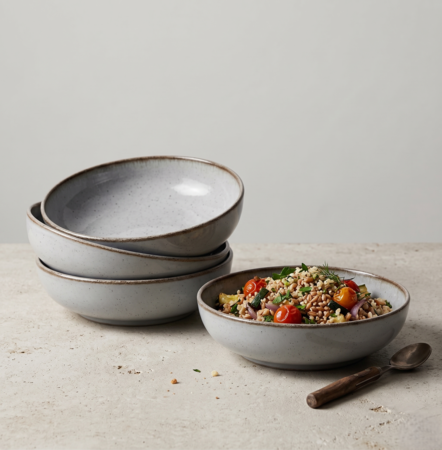 Set x4 Ensaladeras Bowl Porcelana Artesanal Filo Envejecido 19 Cm Gris