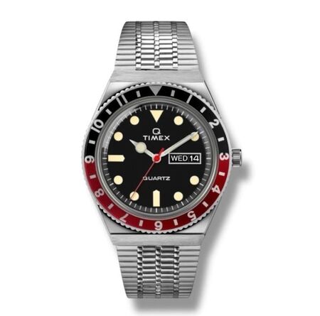 RELOJ ANALOGICO TIMEX DOBLE CALENDARIO, FONDO NEGRO BISEL ROJO Y NEGRO (RTX0633) (TW2U61300)