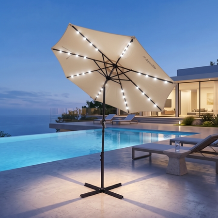 Sombrilla Parasol Con Luces Led Inclinable Waggs Beige