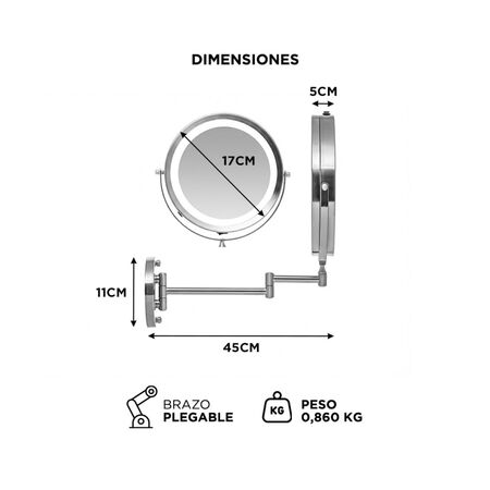 Espejo De Pared Gadnic Led Para Maquillar 360° 
