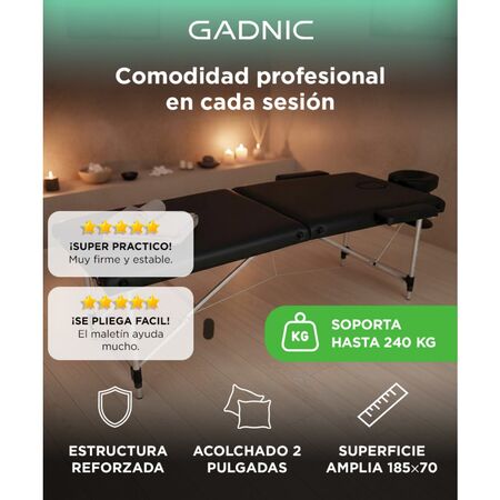 Camilla Para Masajes Negra Gadnic Profesional Hasta 240kg 185x70cm Plegable