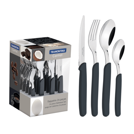Set De Cubiertos Tramontina Carmel 24 Pz Acero Inoxidable Negro 23499-021