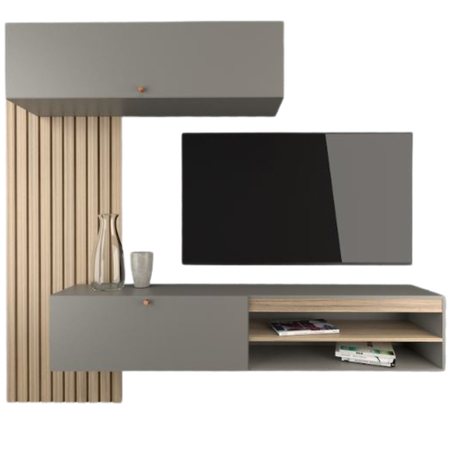 Mueble Rack Tv Flotante Centro De Entretenimiento Living Tables 1113 Coco Bolo Gris