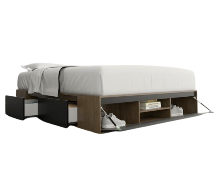 Base Cama Box Linea Minimal 1.60m 4 Cajones Con 1 Puerta 6443 Nogal/Negro Tables - Vista 2