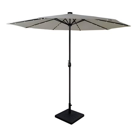Sombrilla Central Jardin 2,7m C/ Base Manivela Luz Led Solar Beige Lisa