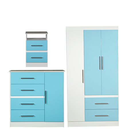 Combo de Dormitorio Placard Comoda y Mesa de luz Infantil Melamina Reforzada Celeste Maximo Fortaleza