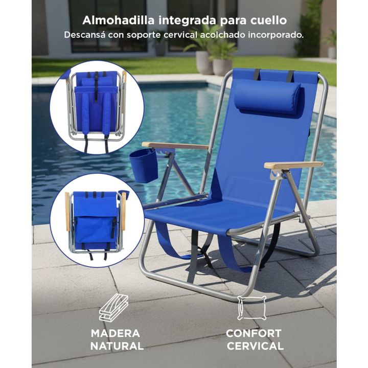 Reposera Plegable Gadnic 4 Posiciones Porta Botellas Portátil - Vista 5