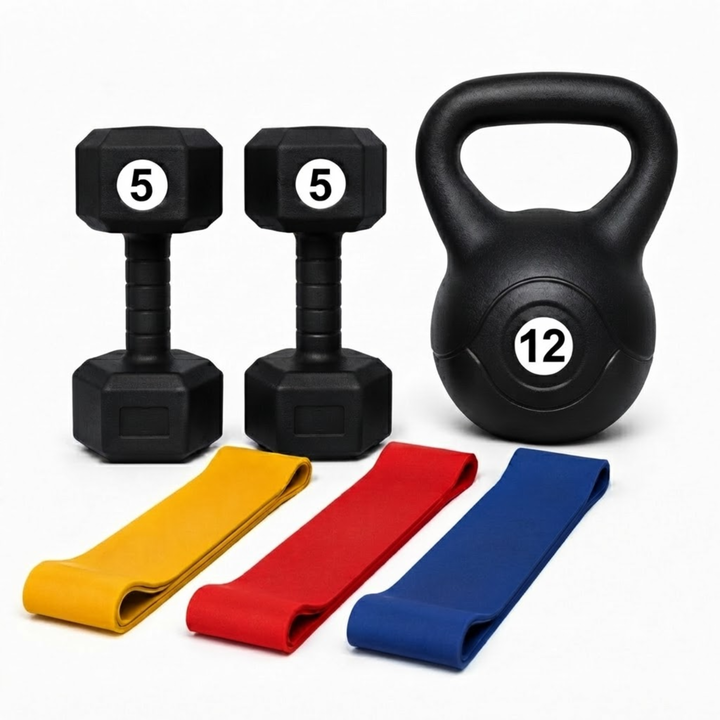 Combo Pesa Rusa 12 kg + Par de Mancuernas 5 kg + 3 Bandas Circulares - Vista 4