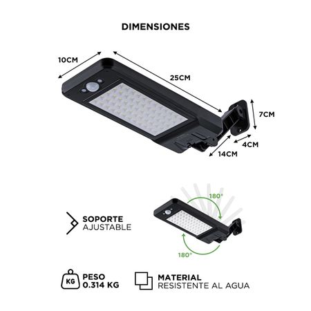 Reflector Led Solar Gadnic de Pared Con Sensor 120w