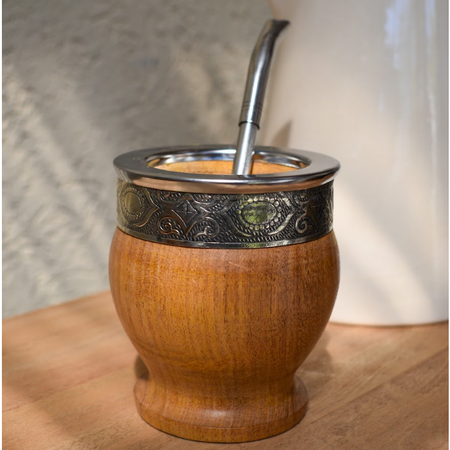 Set Bombilla  Mate Imperial Algarrobo Guarda Espejo