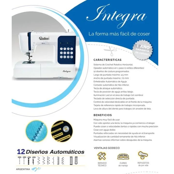 Maquina De Coser Brazo Libre Electronica Basica Godeco Integra - Vista 3
