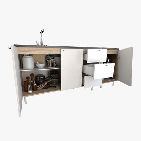 BAJO MESADA DE COCINA MODERNO DE 180 CM CON CAJONES BLANCO COCO BOLO