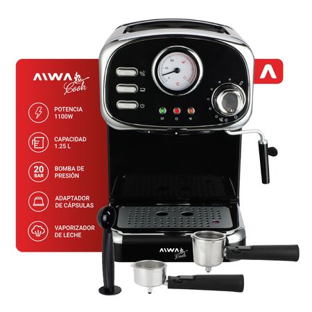 Cafetera Espresso Vintage Aiwa Cook 1,25 Litros Negro