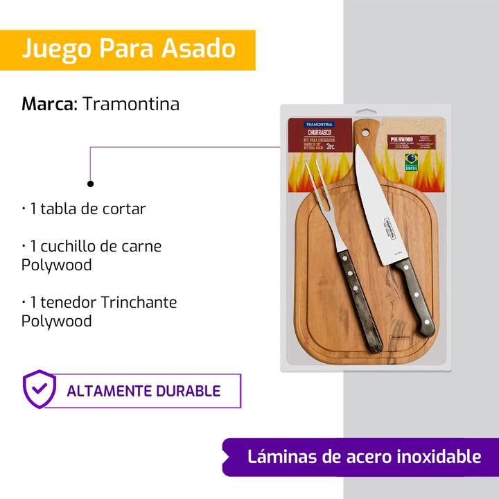 Juego Para Asado 3 Pzs Tramontina Con Tabla - Vista 3