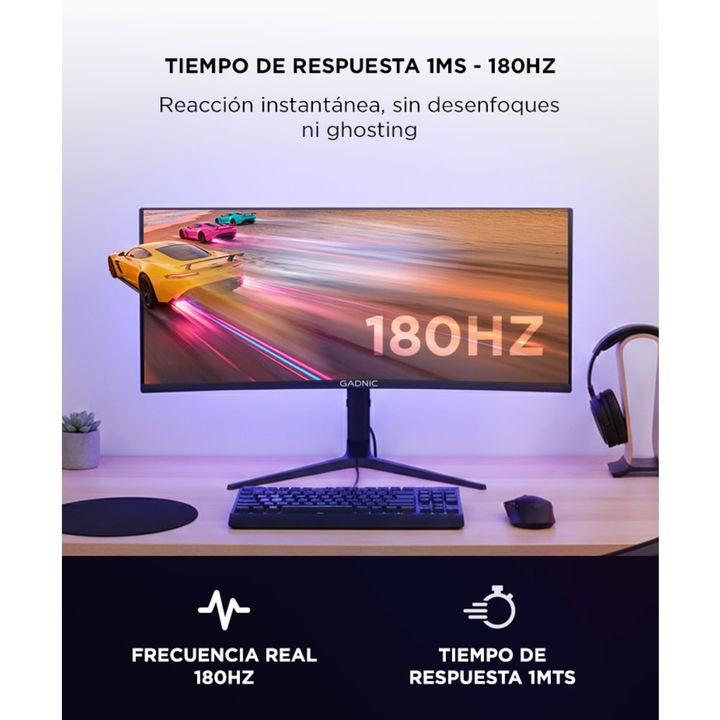 Monitor Gamer Curvo Gadnic X-Micro 34 180Hz QHD RGB - Vista 3