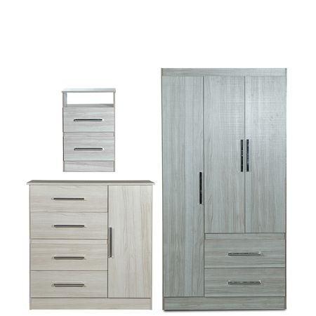 Combo de Dormitorio Placard Comoda y Mesa de luz Melamina Reforzada Marfil Maximo Fortaleza Maximo Fortaleza