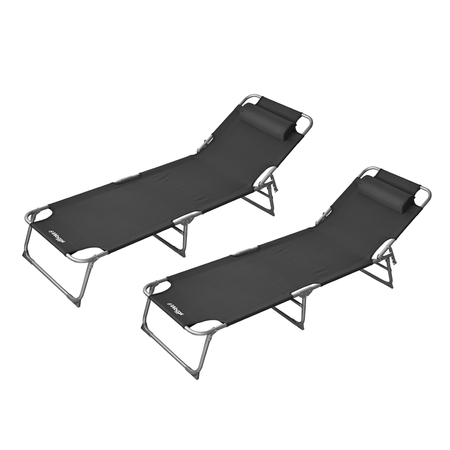 Combo Reposera Plegable Reforzada 8 Posiciones Waggs X2 Negro