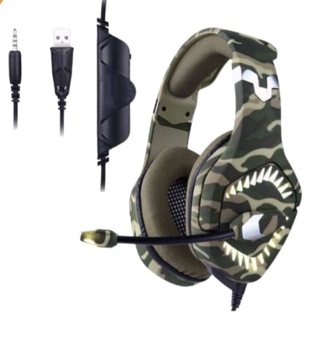 Auriculares Gamer ERZA Camuflado Led Microfono Pc Consola Color Verde - Vista 2