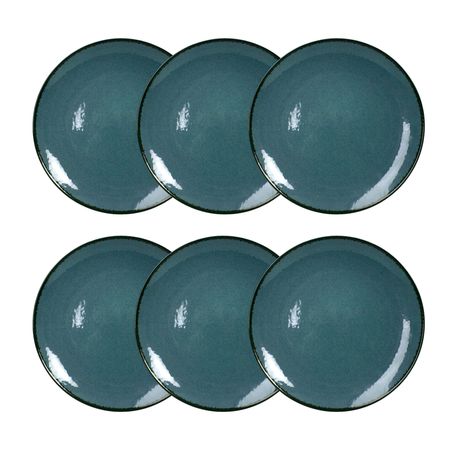 Set x 6 Plato Playo 25 Cm Porcelana Flate Filo Envejecido Azul 