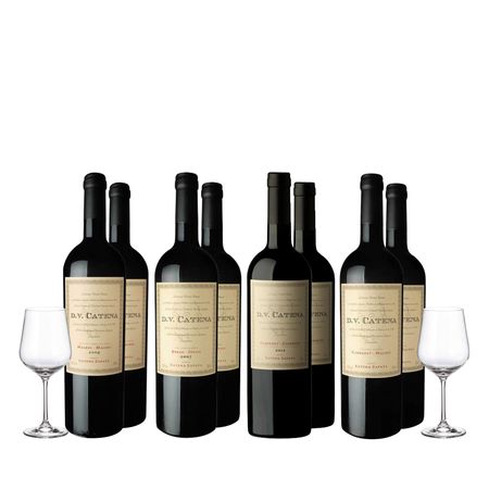 Set Vinos Tintos Malbec Organicos Seleccion x 4 y 2 Copas Con Estuche