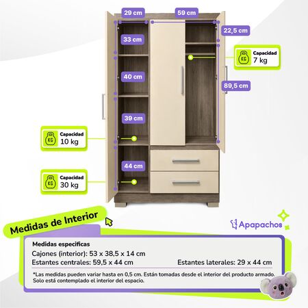 Placard Ropero Reforzado de 3 Puertas 2 Cajones Golden Oregon Maximo Fortaleza