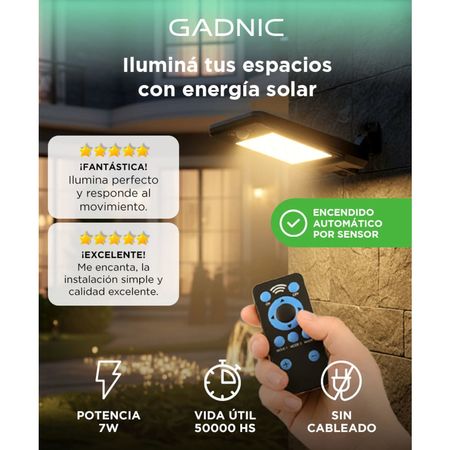 Reflector Led Solar Gadnic de Pared Con Sensor 120w
