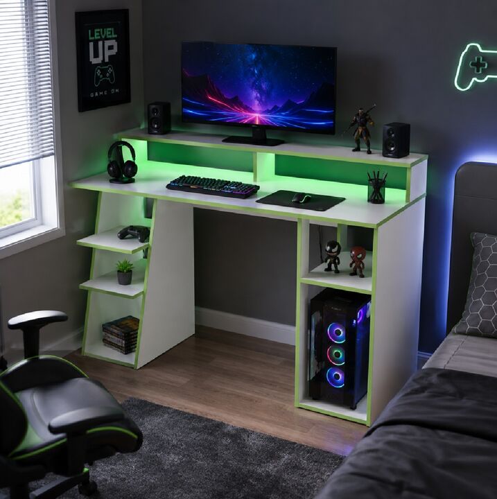 Escritorio Blanco/Verde Fiplasto Estilo Gamer ES0009 - Vista 4