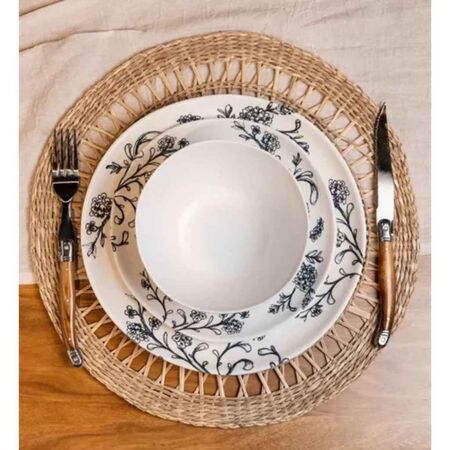 Set Valijjas 12 Piezas - 4 Platos Playo Redondo + 4 Platos Postre + 4 Bowls Flores Azules