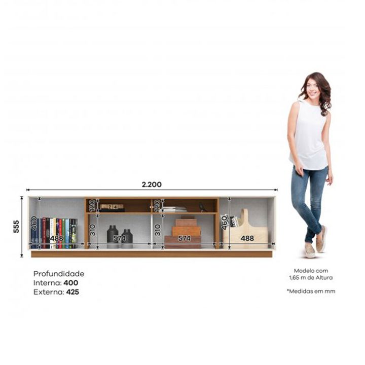 Rack Tv Henn S311-225 Domus 220Cm Blanco/Roble - Vista 3