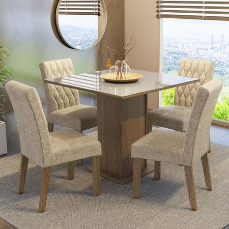 Juego De Comedor Madesa Anaju Tapa Vidrio 4 Sillas Tapizadas 01