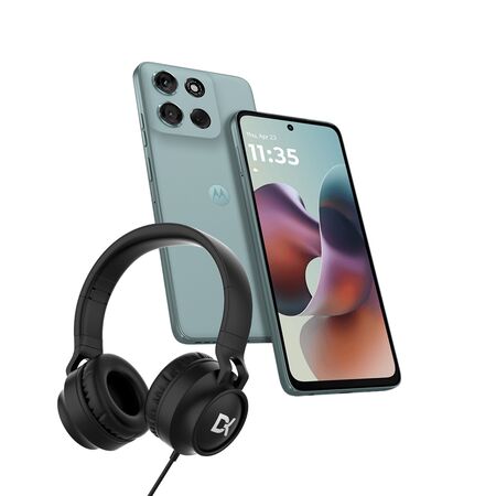 Combo de Celular Motorola Moto G56 8+256GB Gray Mist + Auriculares Vincha Dekkin Cable USB-C Negro