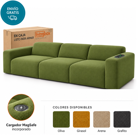 Sillon tres cuerpos Living Box Gallagher. En Caja. Cargador inalambrico.