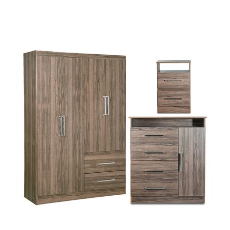 Ropero de 4 puertas + Comoda TV Cajonera + Mesa de Luz Dakota Maximo Fortaleza