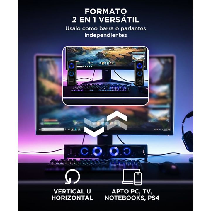 Parlante Gamer RGB Gadnic 2 en 1: Pc y Barra de Sonido - Vista 3