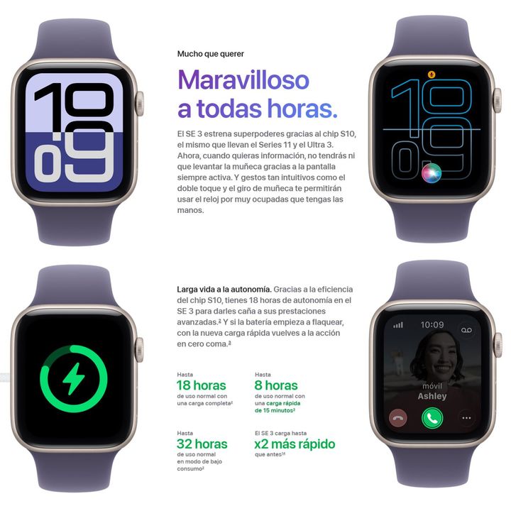 Reloj APPLE WATCH SE 3ra GPS 44mm SB M/L Aluminio Midnight Bluetooth NFC - Vista 5