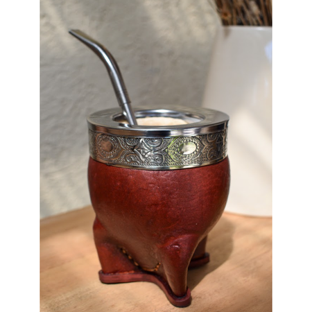 Set Bombilla  Mate Imperial Acero Borravino Guarda Espejo