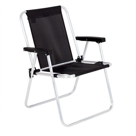 Reposera Silla Alta Aluminio Con Apoyabrazos Negro