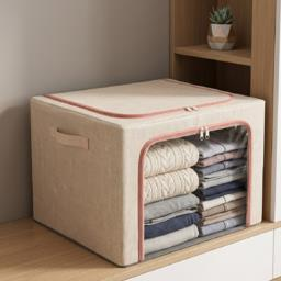 Canasto Plegable Caja Organizador Waggs De Tela Simil Lino Talle S Beige