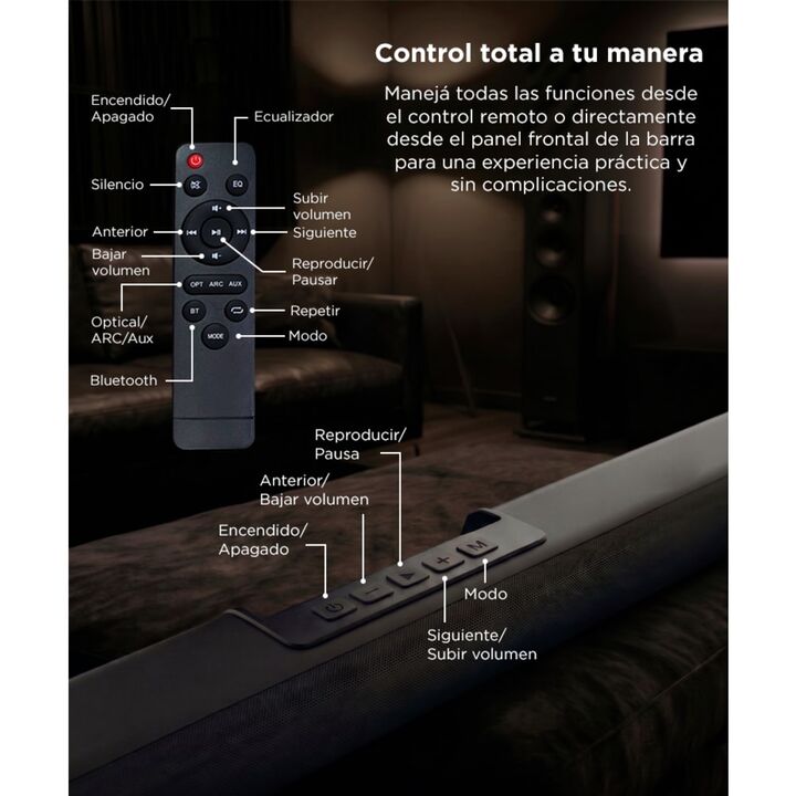 Barra de Sonido Gadnic Nova 120 21 Canales Subwoofer 65” Conexión Inalámbrica 120W - Vista 5