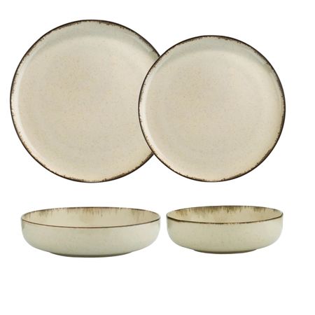 Vajilla 24 Piezas Plato Playo Postre Bowl Porcelana Envejecido Beige