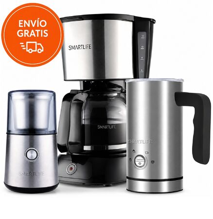 Combo Cafetería Smartlife en Casa Café de Filtro + Espumador + Molinillo 