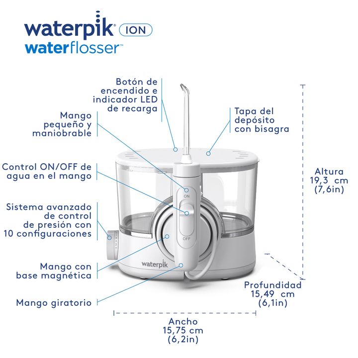 Irrigador Bucal WATERPIK WF-11 ION Inalámbrico Blanco - Vista 2