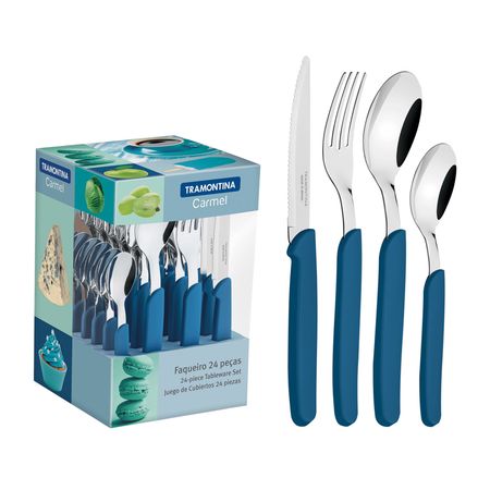 Set De Cubiertos Tramontina Carmel 24 Pz Acero Inoxidable Celeste 23499-024