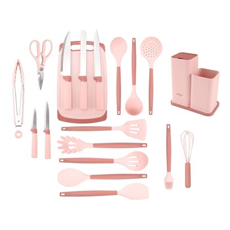 Set de 19 Utensilios Vonne Tabla y Organizador Rosa Cuarzo