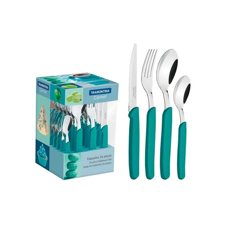 Set De Cubiertos Tramontina Carmel 24pz Turquesa 23499-025