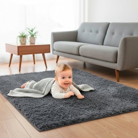 Alfombra Gris 1x1,5 Mts Nórdica Living Gadnic Lavable Súper Soft 