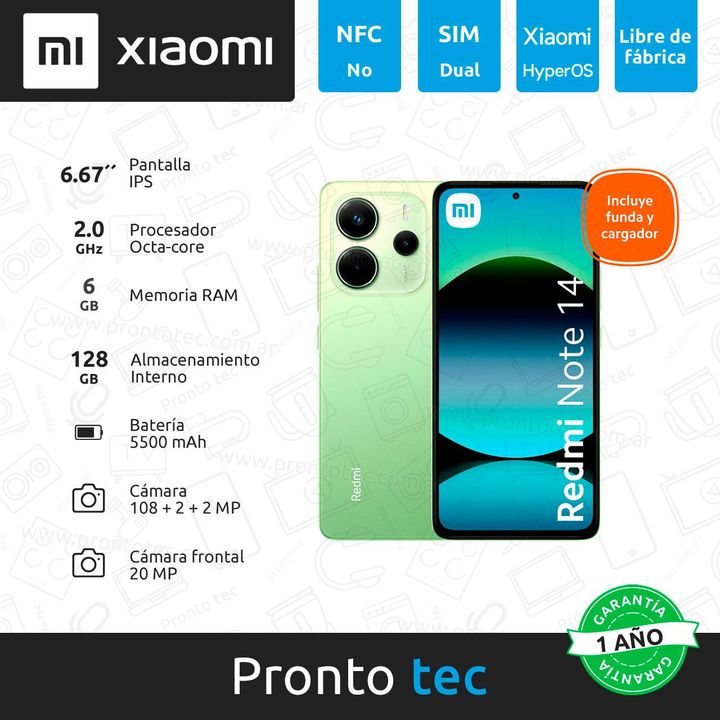 Combo Xiaomi Note 14 6+128GB Lime Green + Auriculares TWS Sport Dekkin - Vista 3