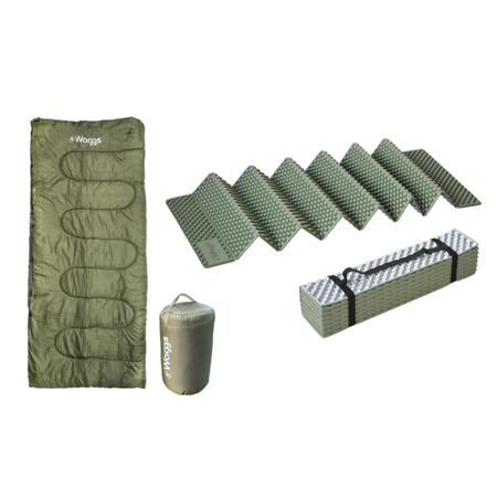 Combo Aislante Térmico Y Bolsa de Dormir Impermeable WAGGS Verde