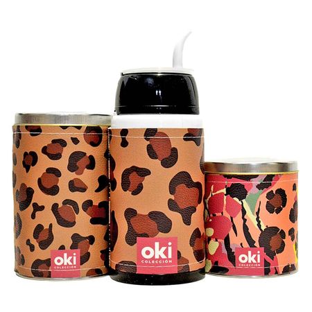 Combo mate listo, yerbera y azucarera Leopardo