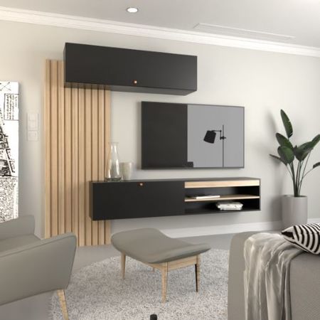 Mueble Rack Tv Flotante Centro De Entretenimiento Living Tables 1113 Coco Bolo Negro